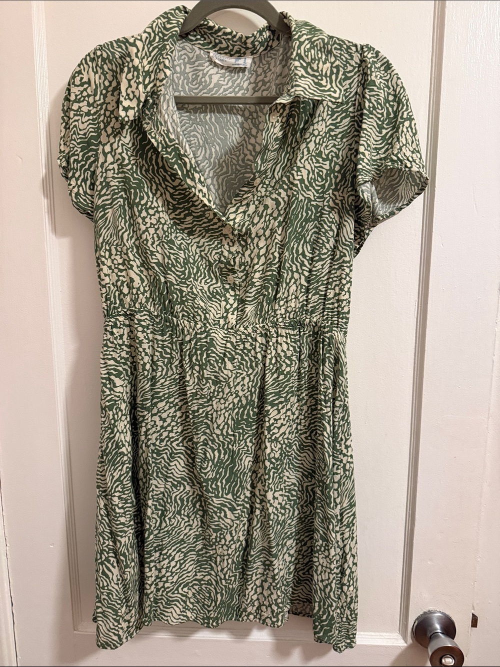 Primark Green and Cream Printed Short Sleeve Shirtdress
